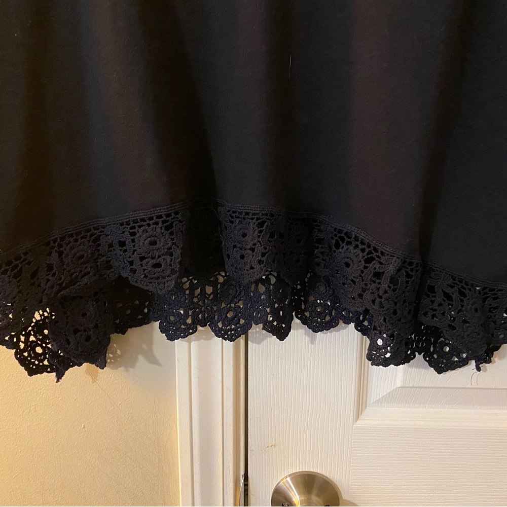 Long Sleeve Navy Knit Top Lace Hem Plus Size